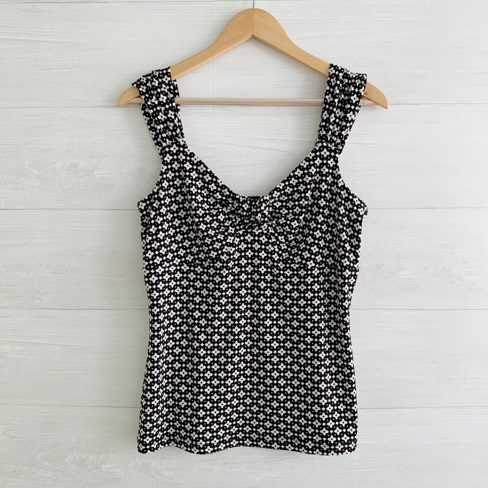 White House Black Market Black and White Floral Tank Top
